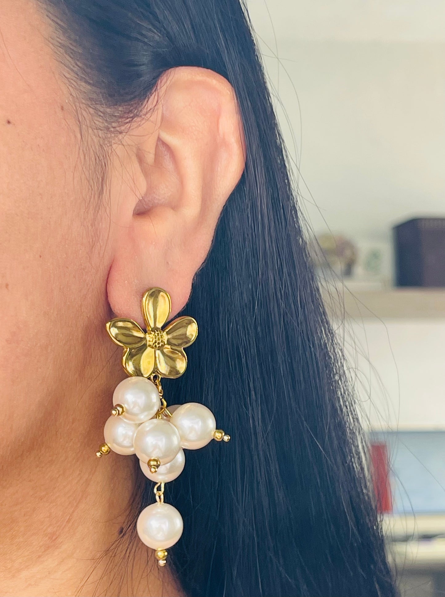Aretes Flor Perlas