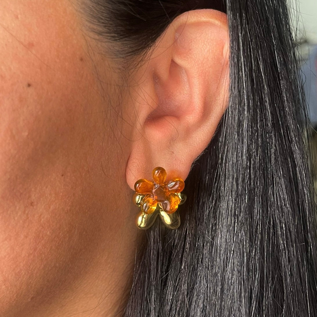 Aretes doble Flor Ambar