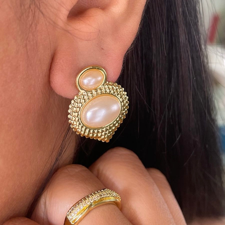 Aretes Acero y Perla Grande