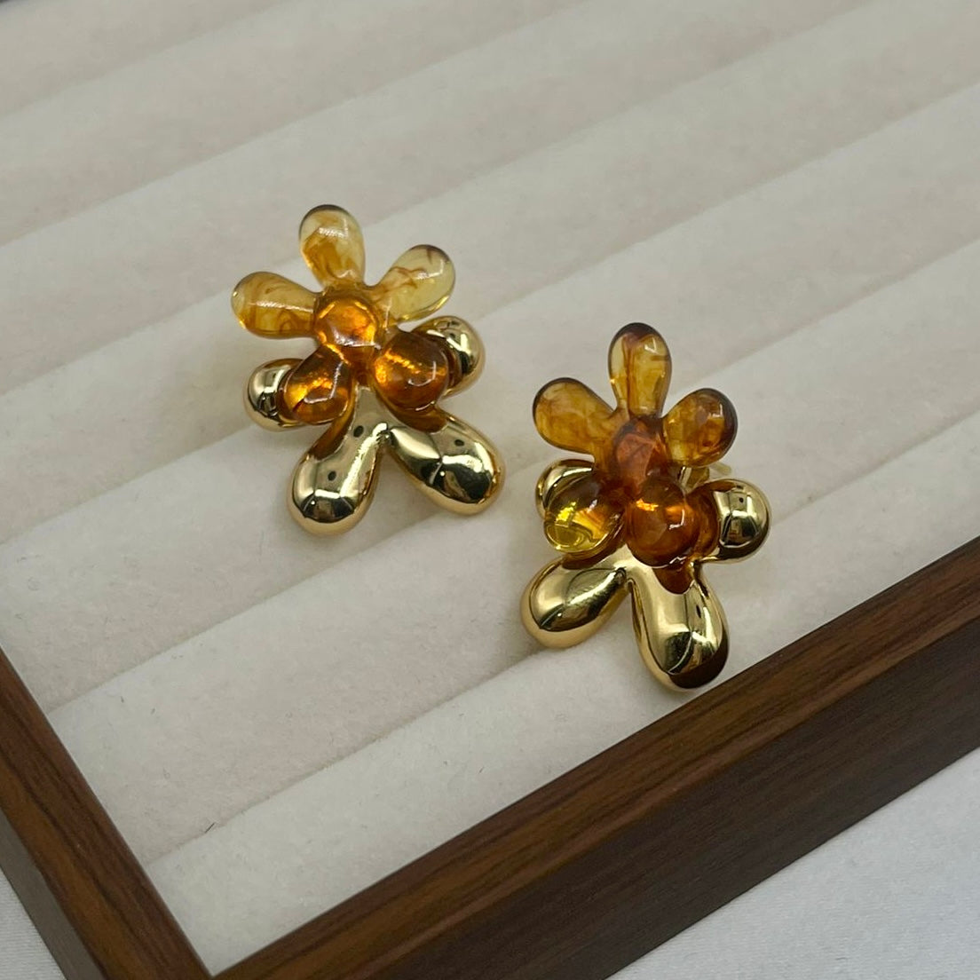 Aretes doble Flor Ambar