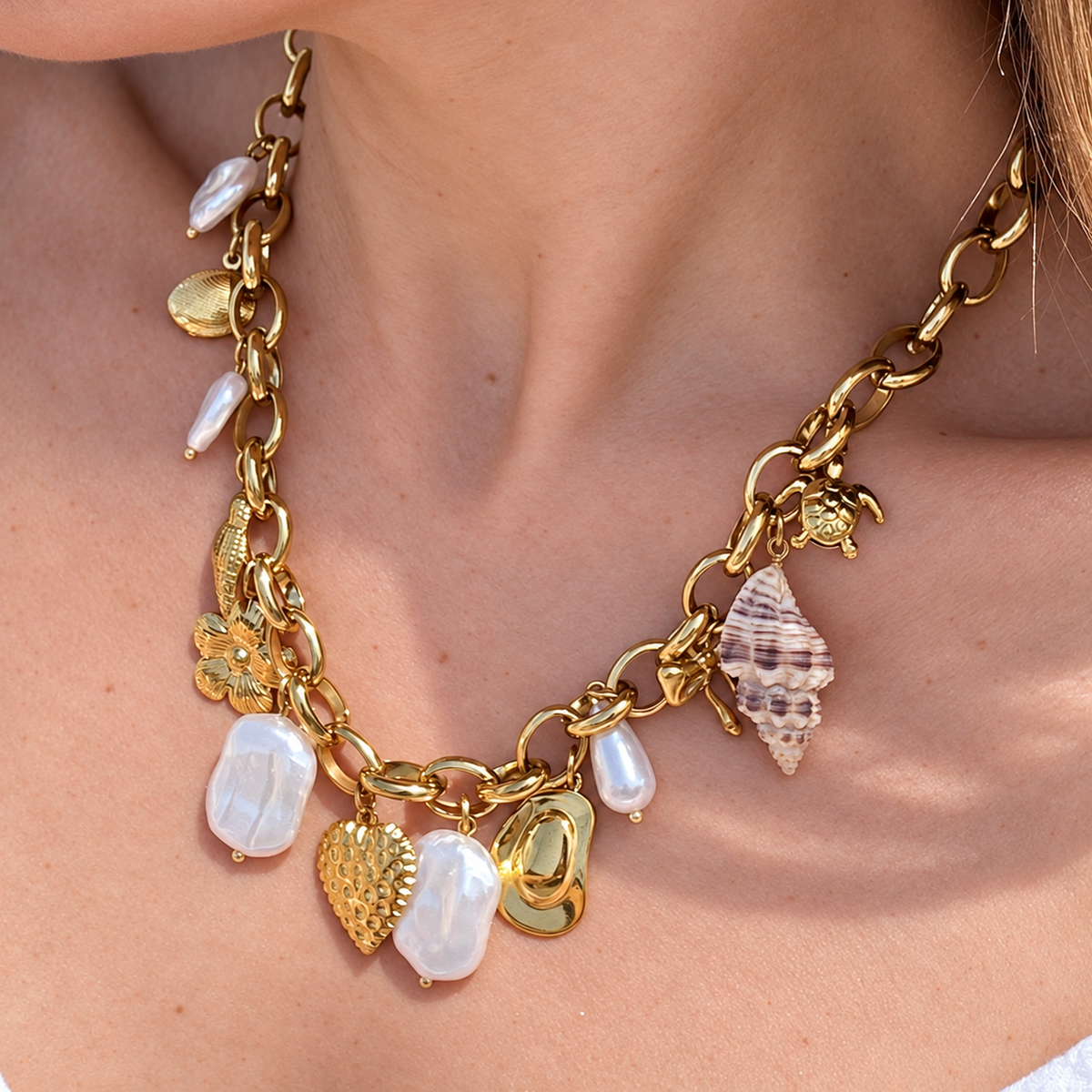Collar Mar, Dijes y Perlas.