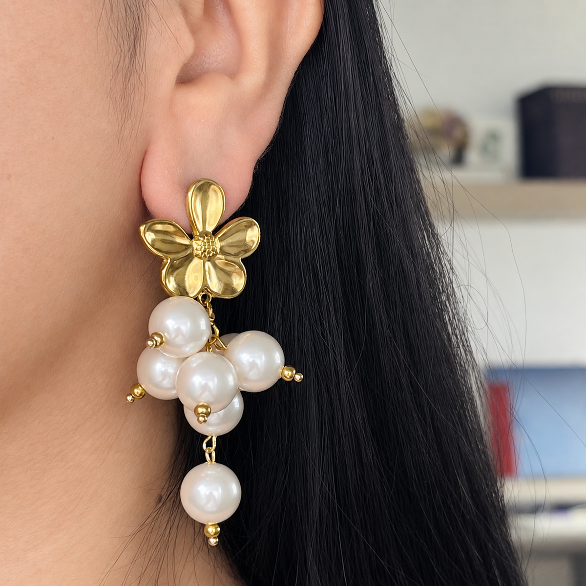 Aretes Flor Perlas