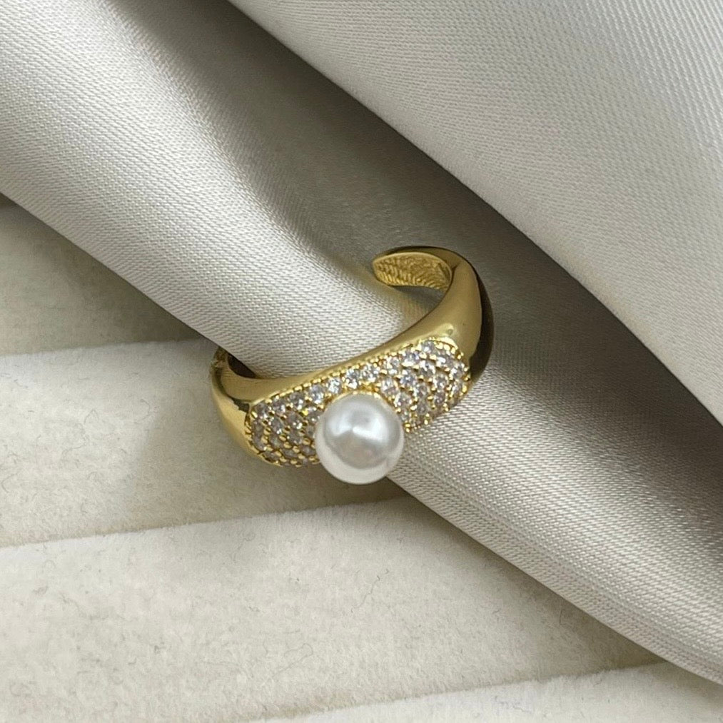 Anillo circonias con perla