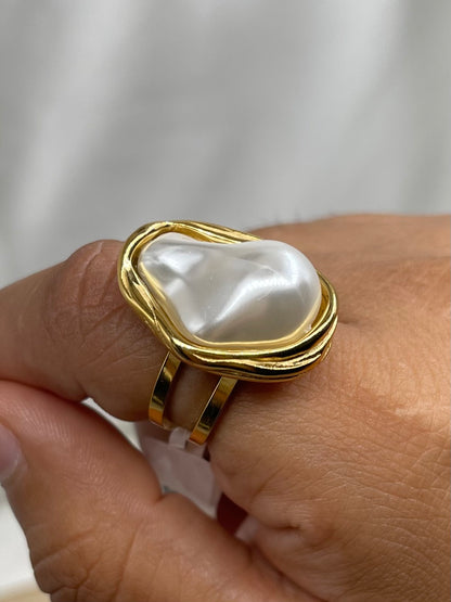 Anillo Media Perla Acero