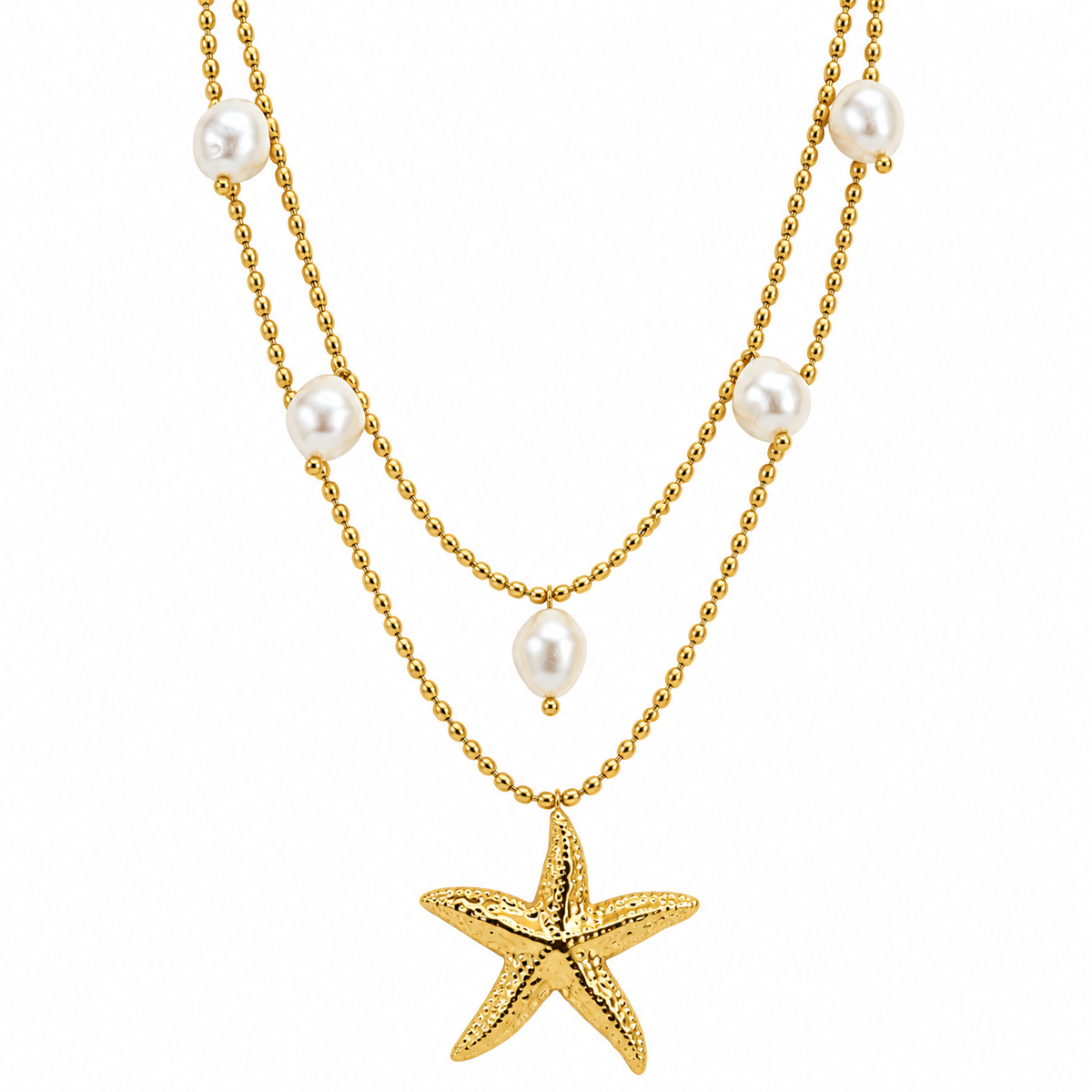 Collar Estrella y Perlas doble