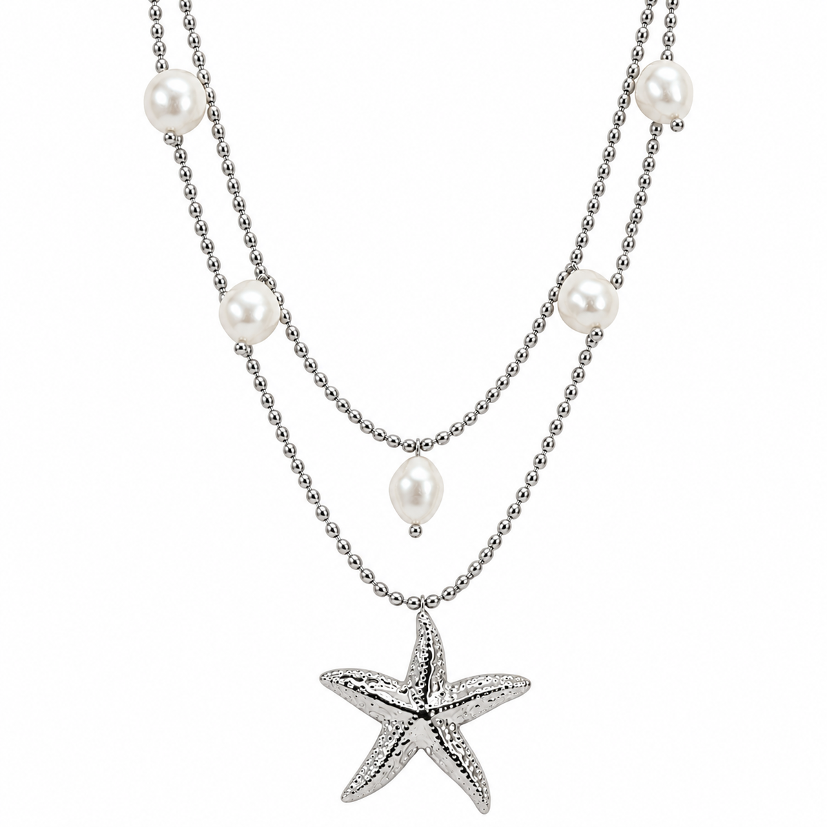 Collar Estrella y Perlas doble