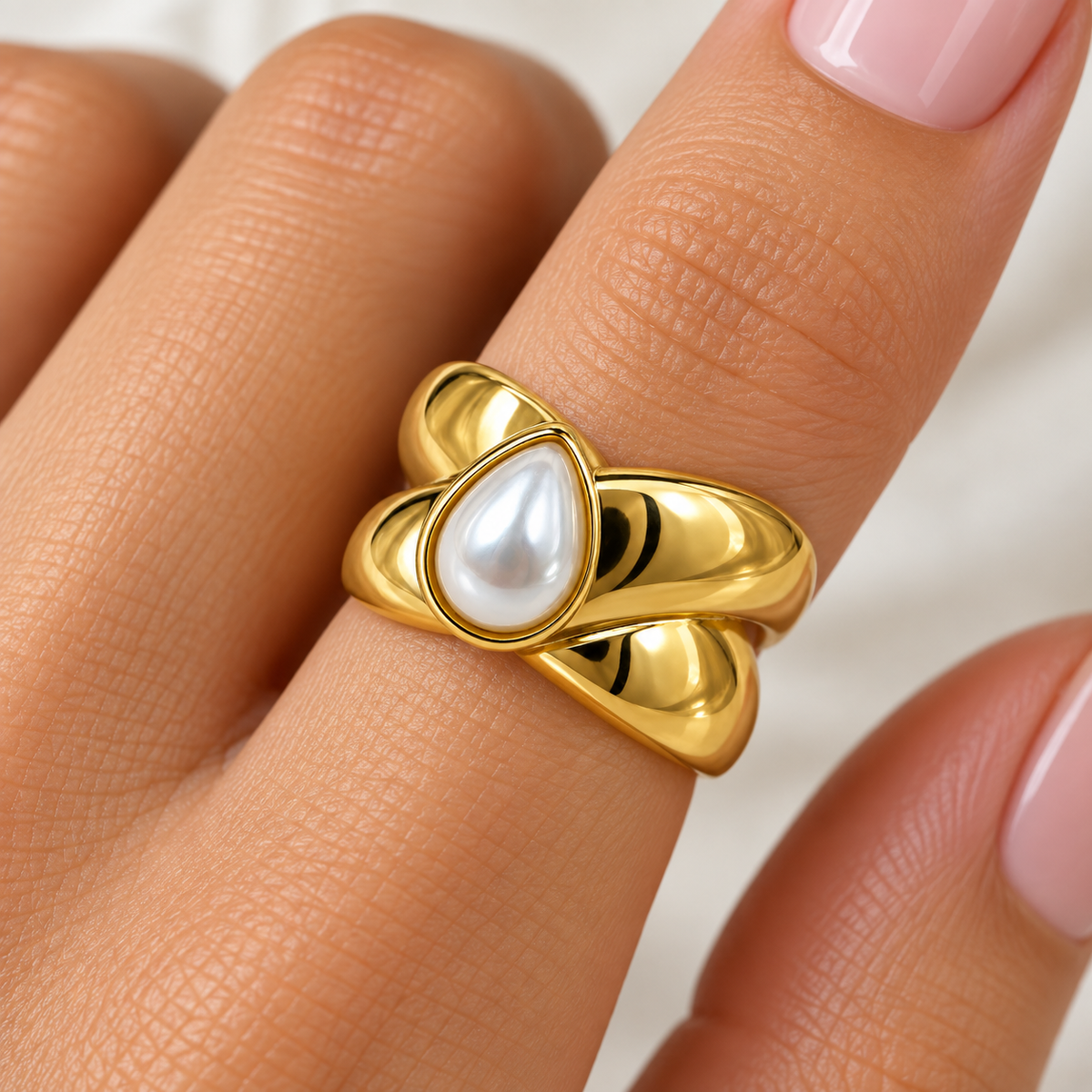 Anillo Perla Gota Acero