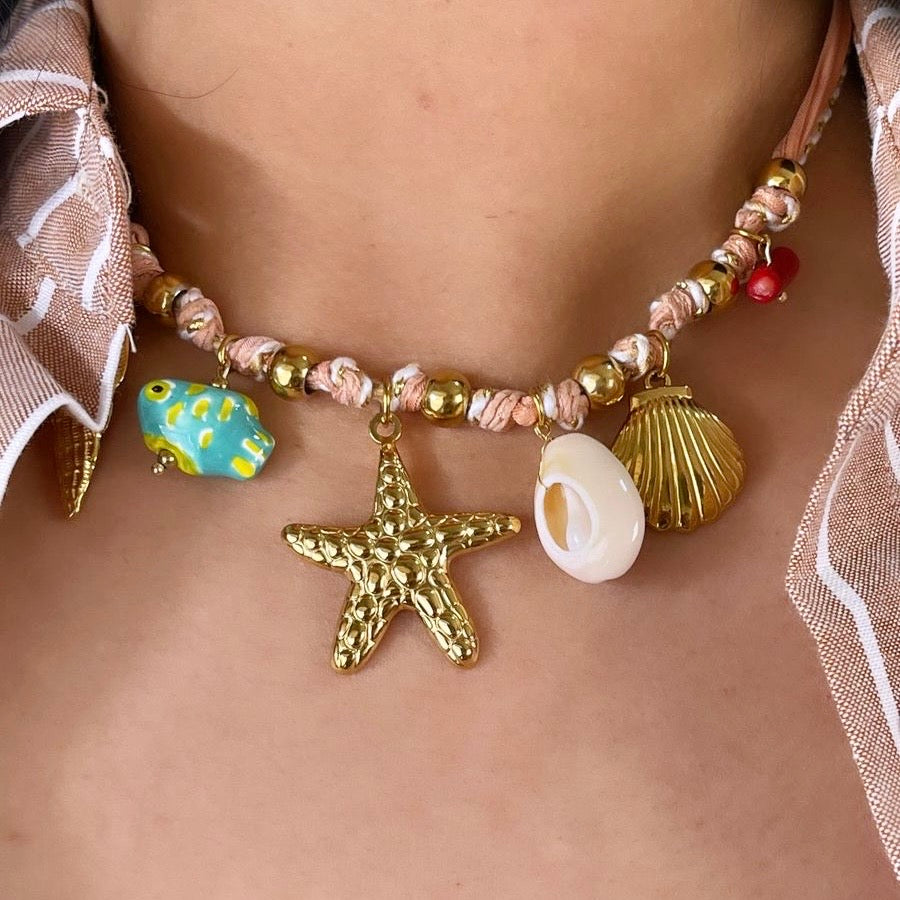 Collar Tela Dijes Mar