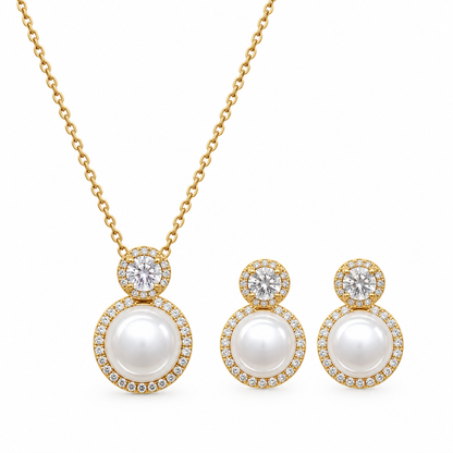 Juego de Aretes y Dije Perla