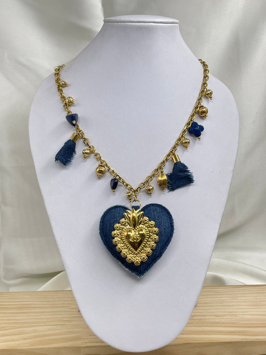 Collar Corazón Mezclilla