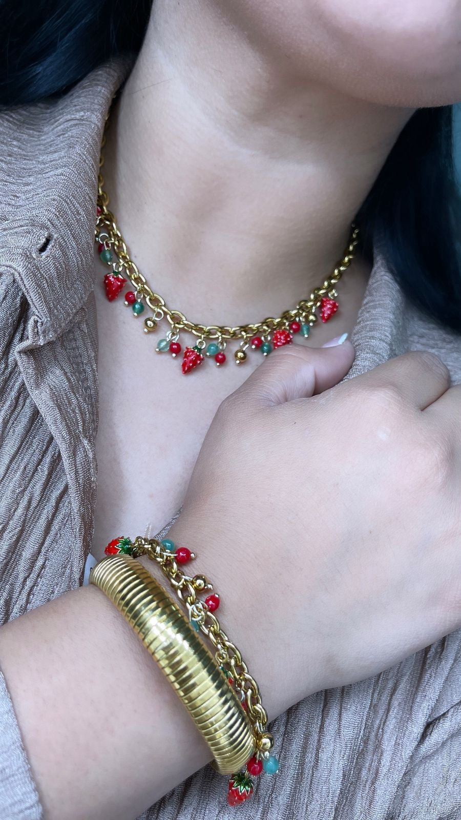 Collar Fresas Acero 🍓