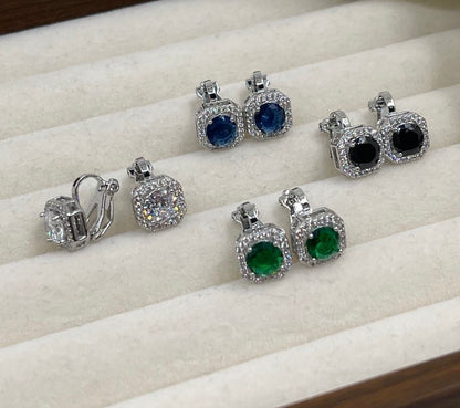 Aretes Clip Zirconia Plateado