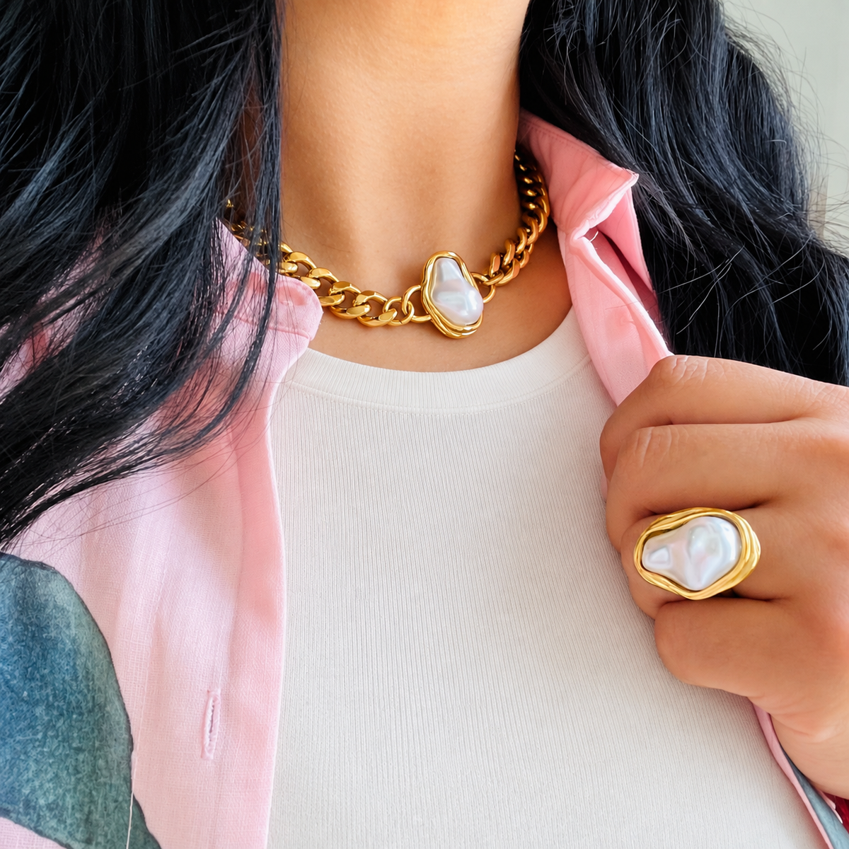Collar Media Perla Grueso
