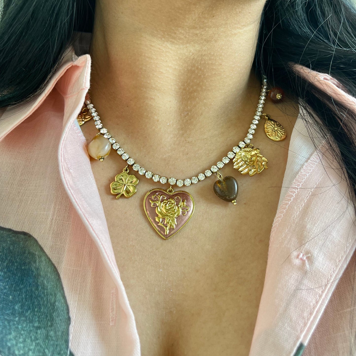 Collar Tennis Corazón Rosa 🩷