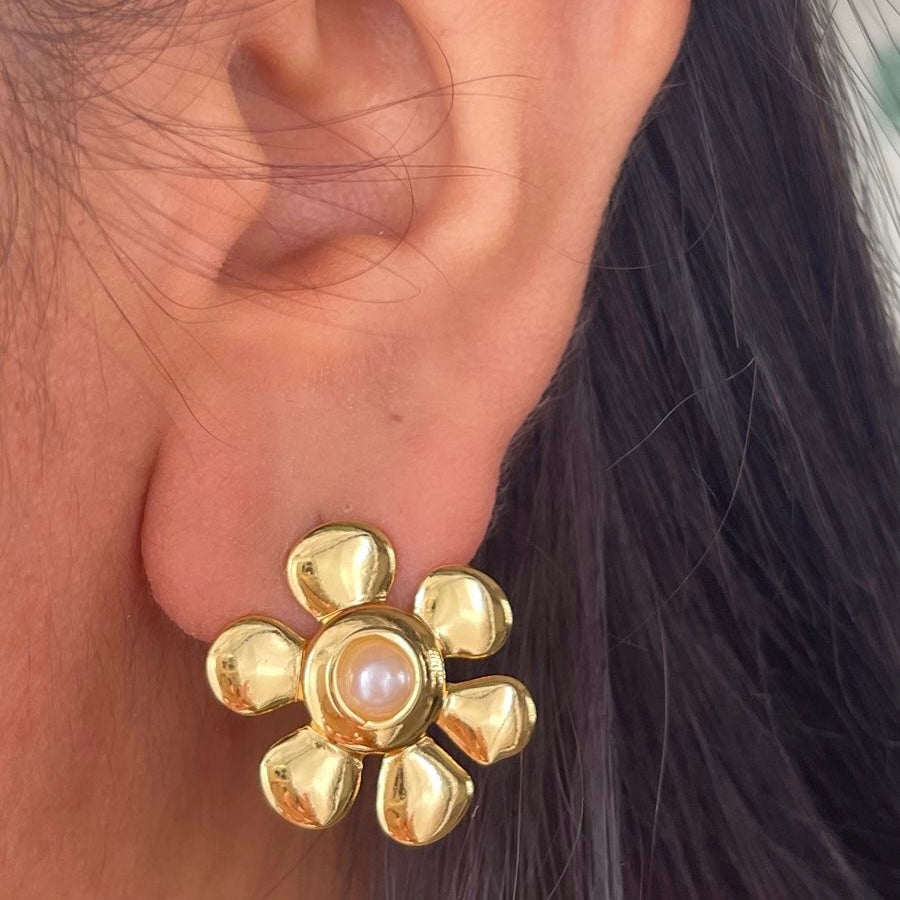 Aretes Acero Flor Perla