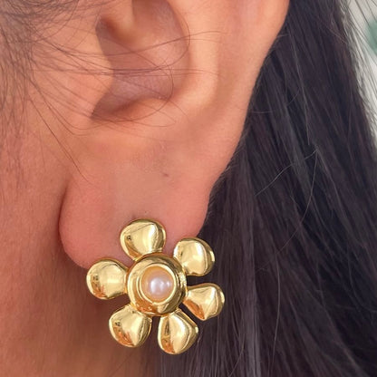 Aretes Acero Flor Perla