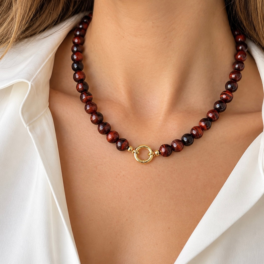Collar Ojo de tigre rojo Piedra Nat