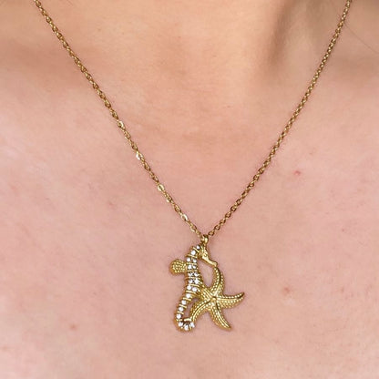 Collar dije Estrella y Caballo Mar