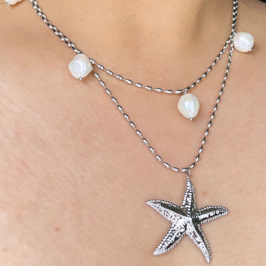 Collar Estrella y Perlas doble