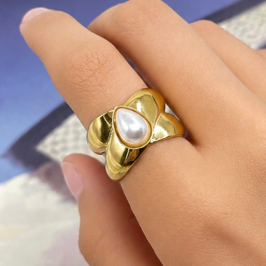 Anillo Perla Gota Acero