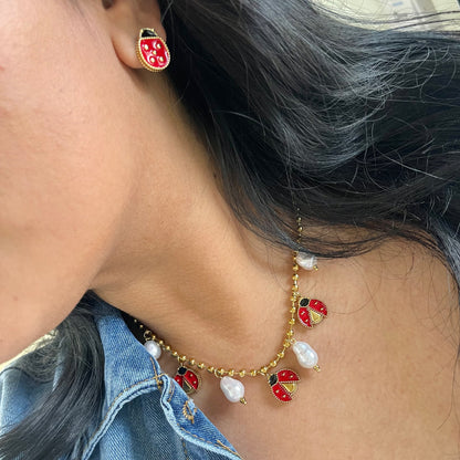 Collar Catarinas con Perlas 🐞