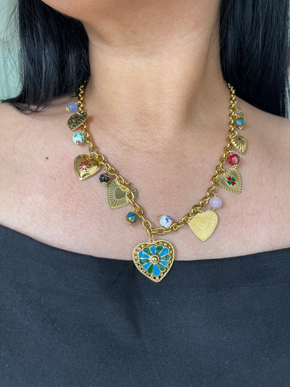 Collar Corazón Flor Azul 🩵