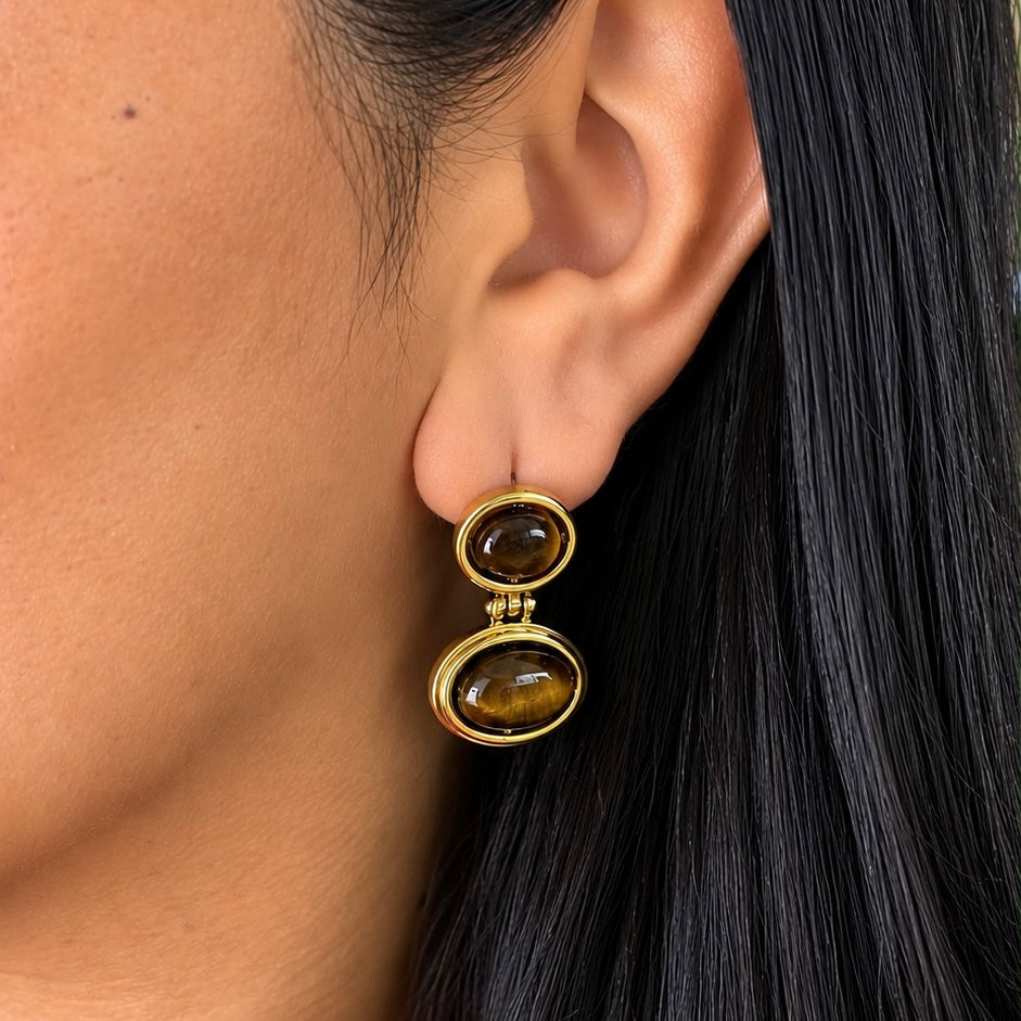 Aretes ojo de tigre doble Piedra Natural