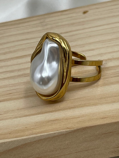Anillo Media Perla Acero