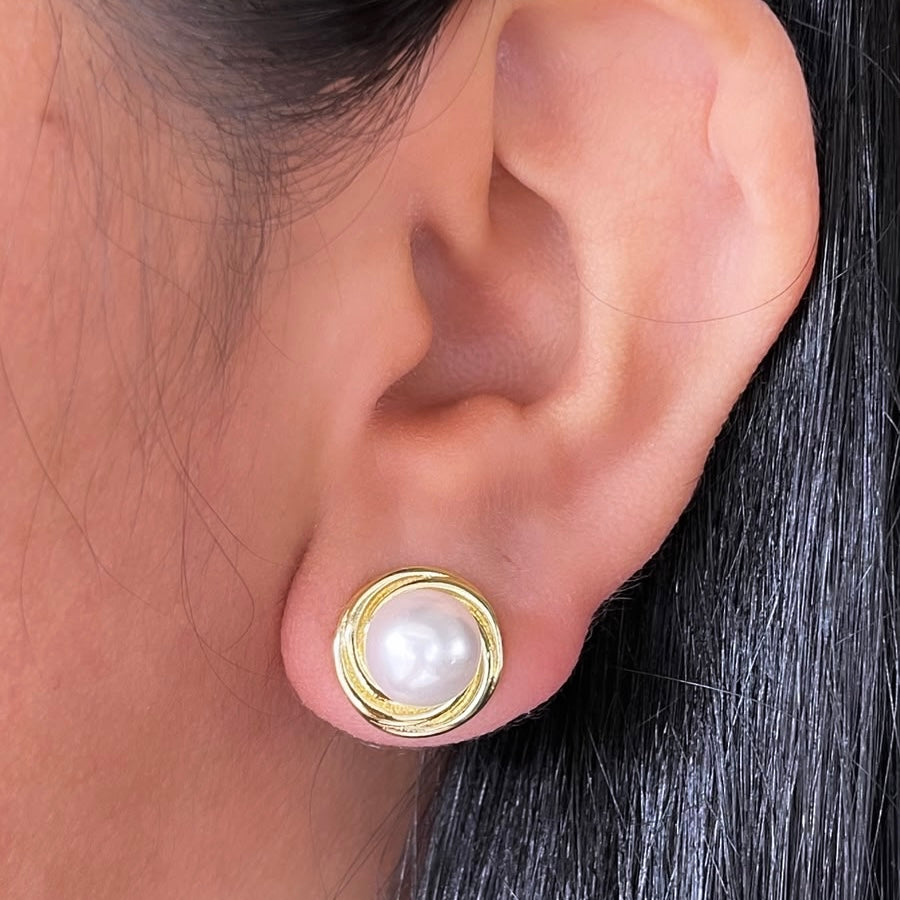 Aretes Perla con plato