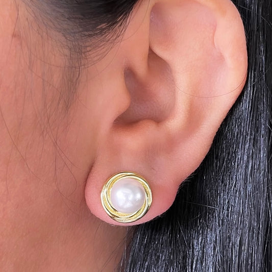 Aretes Perla con plato