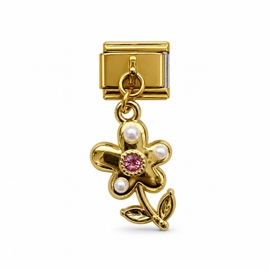 CHARM Gold Florecita con perlita Colgante