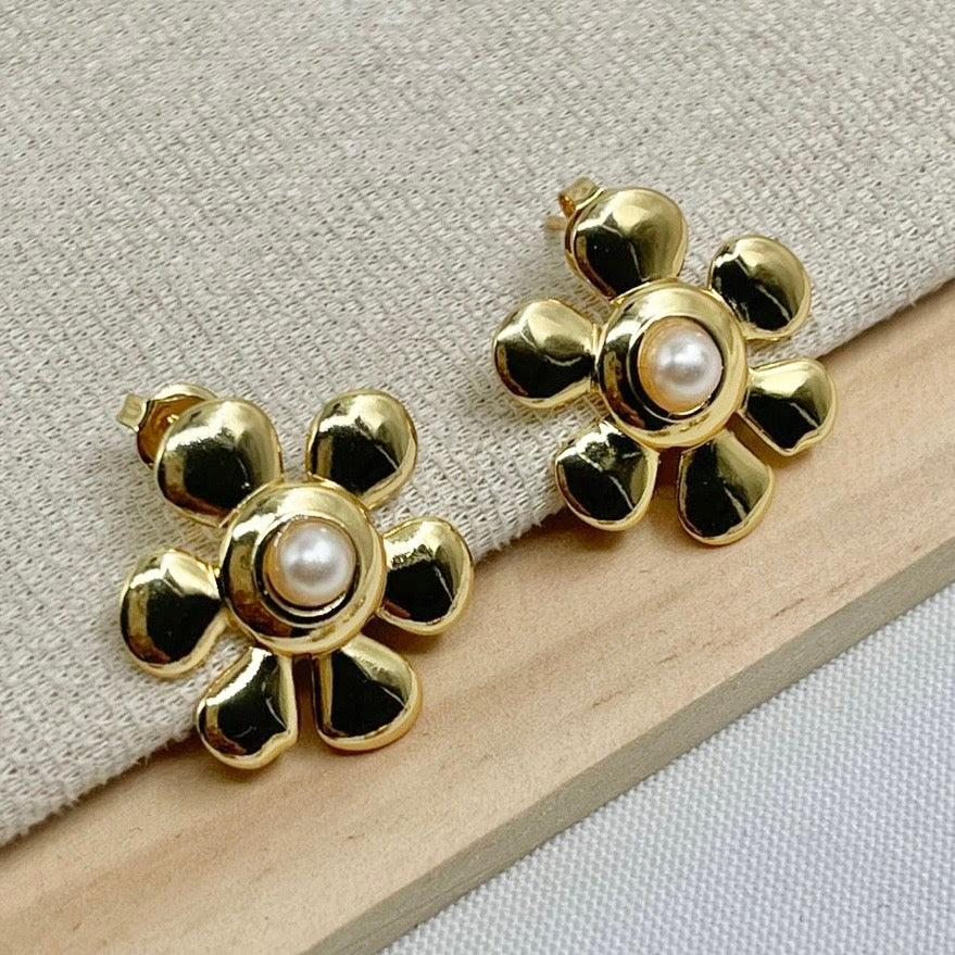 Aretes Acero Flor Perla