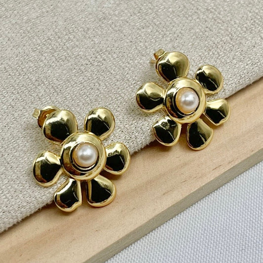 Aretes Acero Flor Perla