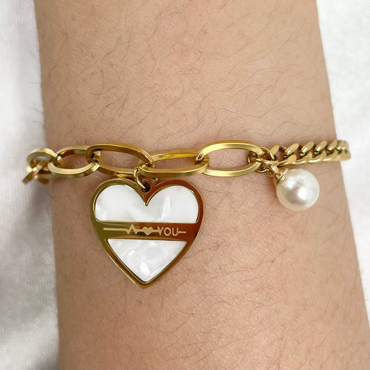 Pulsera corazón y perla