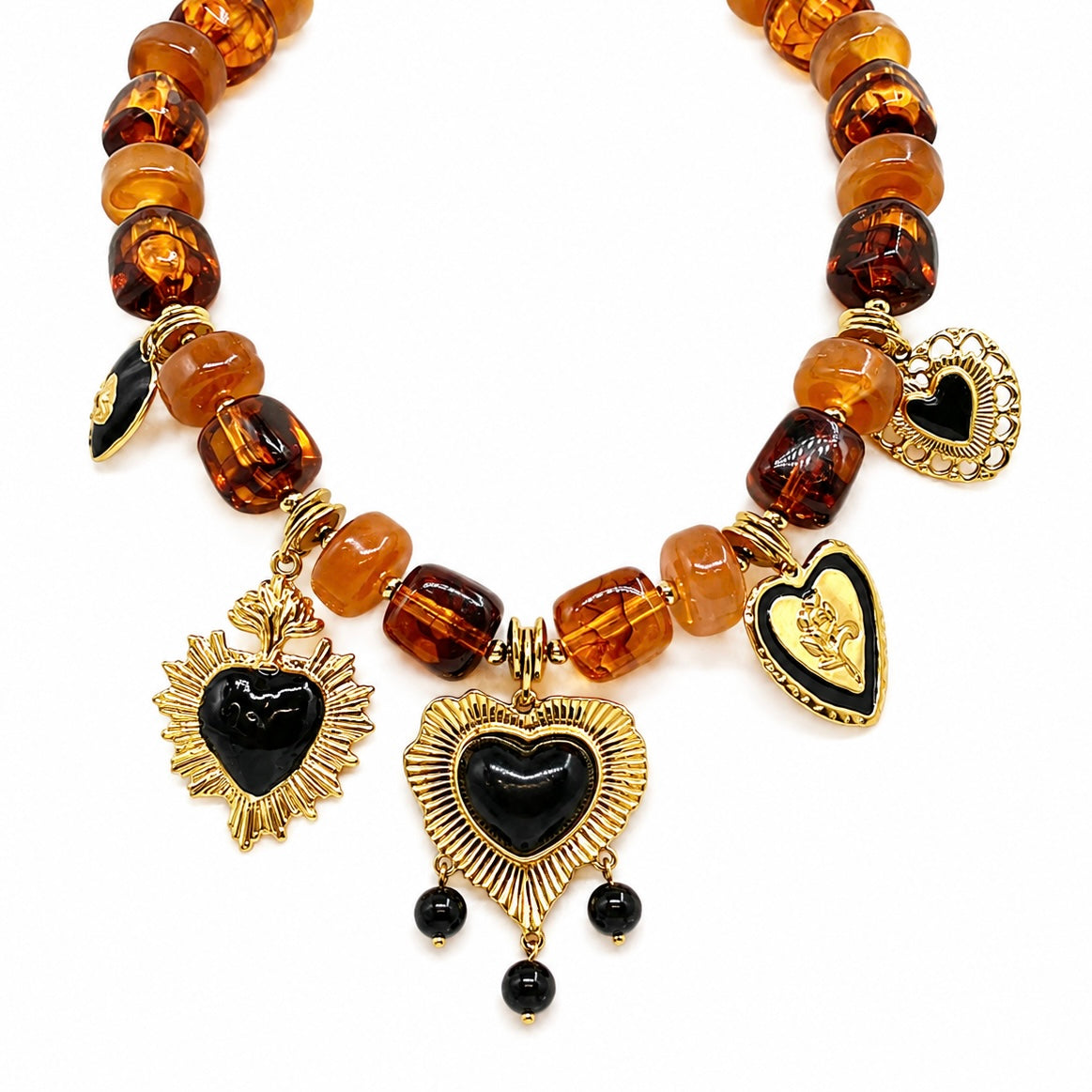 Collar Ámbar Corazón negro