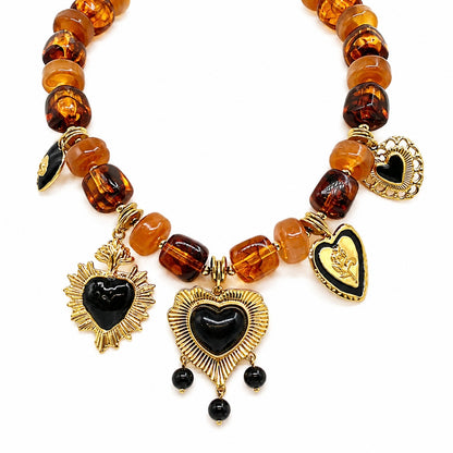 Collar Ámbar Corazón negro