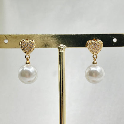 Aretes corazón y perla