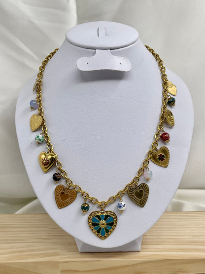 Collar Corazón Flor Azul 🩵