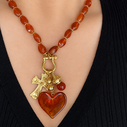 Collar Ámbar Corazón y Cruz