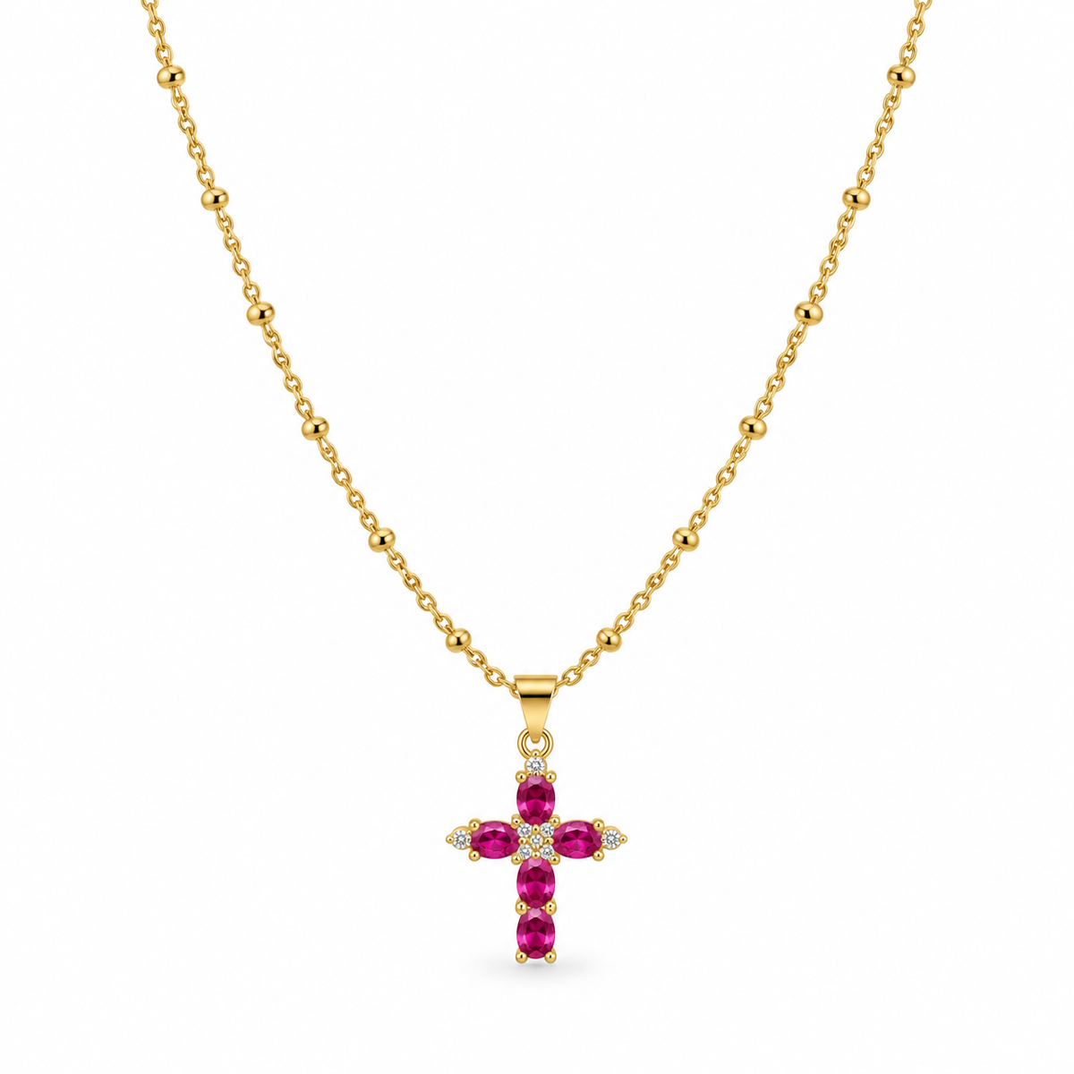 Collar Dije Cruz Rosado