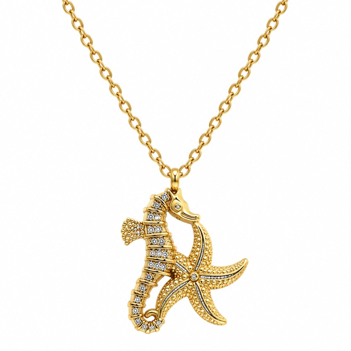 Collar dije Estrella y Caballo Mar