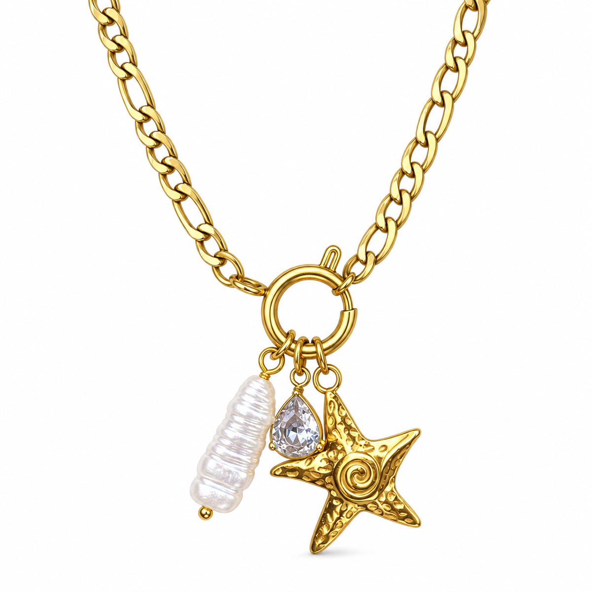 Collar Broche y dijes Estrella de Mar y Perla.