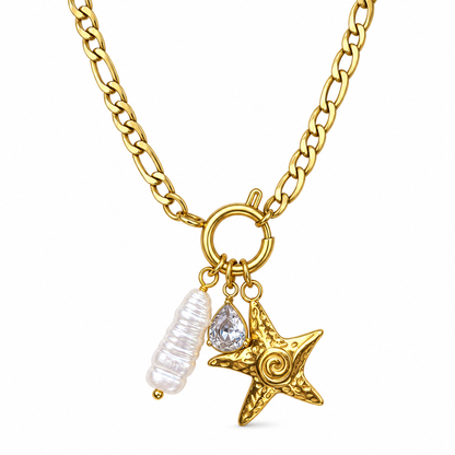 Collar Broche y dijes Estrella de Mar y Perla.