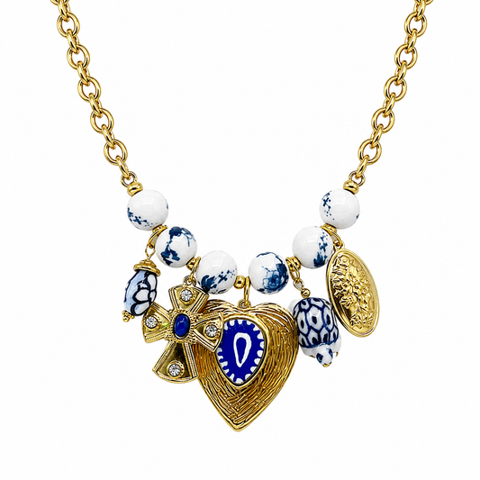 Collar Vintage Corazón y Cruz Azul