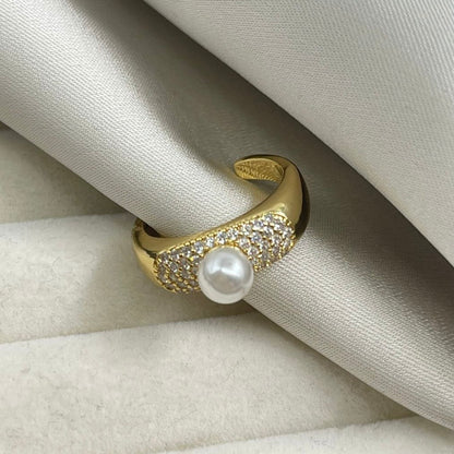 Anillo circonias con perla