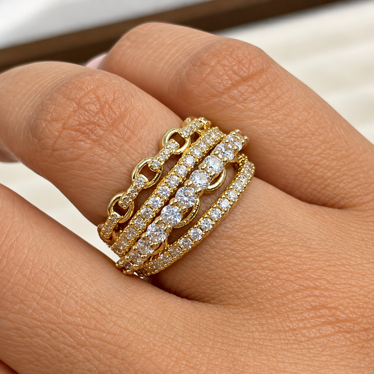 Anillo Eslabones y Brillantes