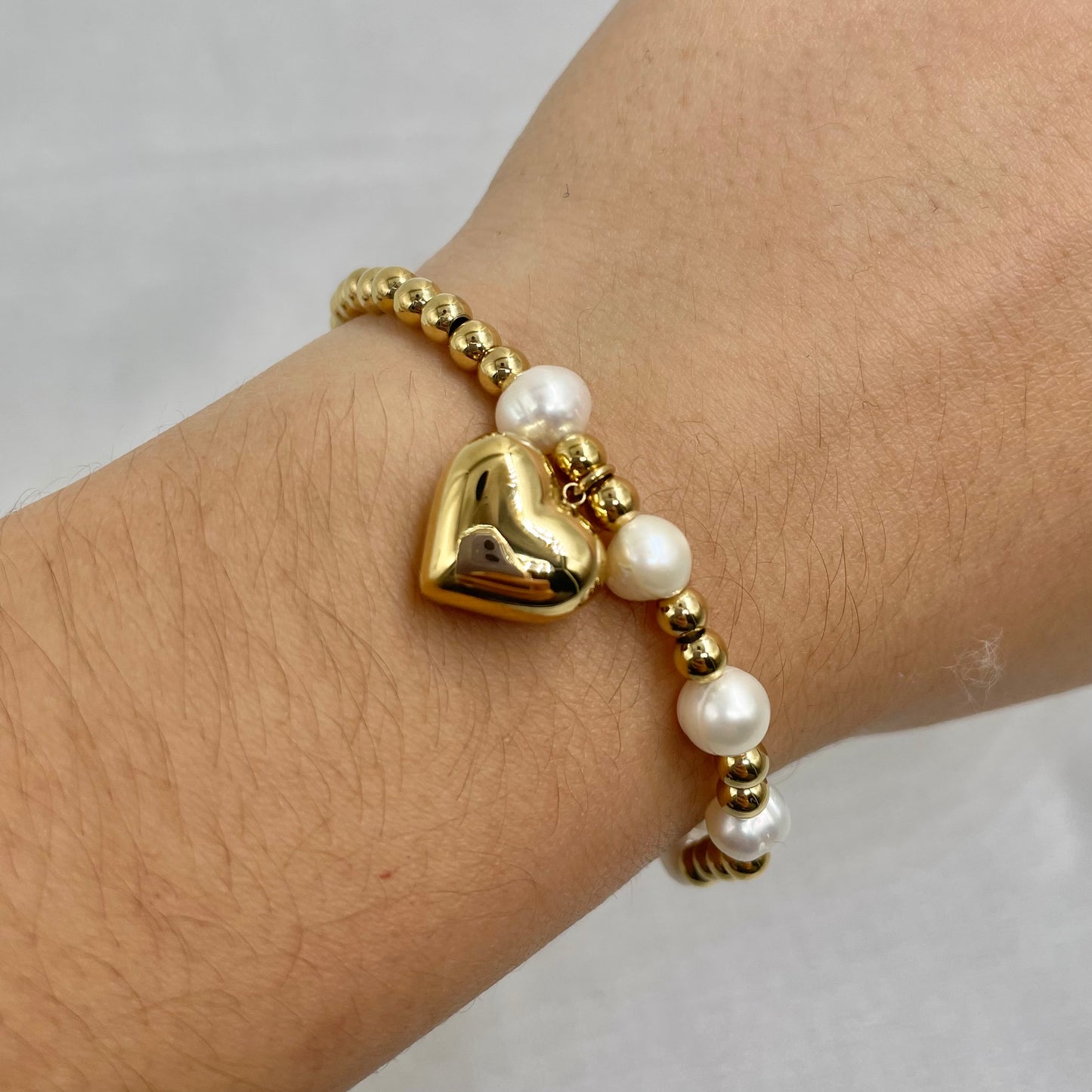 Pulsera perla acero corazón