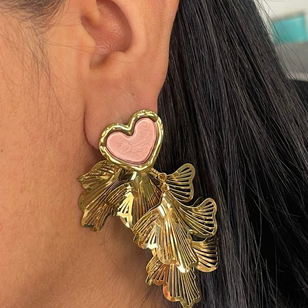 Aretes Corazón Láminas Rosa