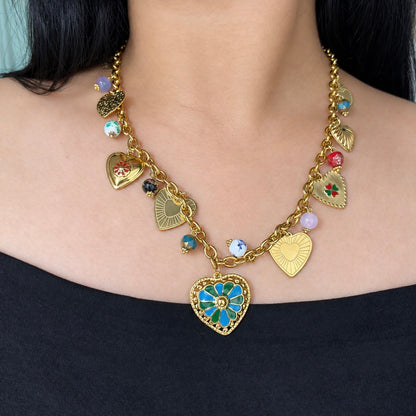 Collar Corazón Flor Azul 🩵