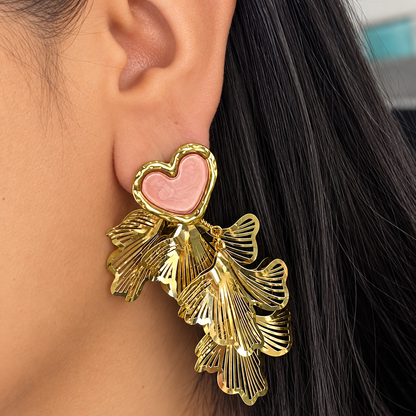 Aretes Corazón Láminas Rosa